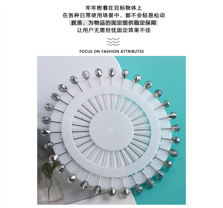 Cross-border B2B wholesale, fashionable crystal disc, colorful positioning bead pins, pin fixing accessories, versatile clothing, scarf hijab pins, scarf pins, Muslim positioning bead pins