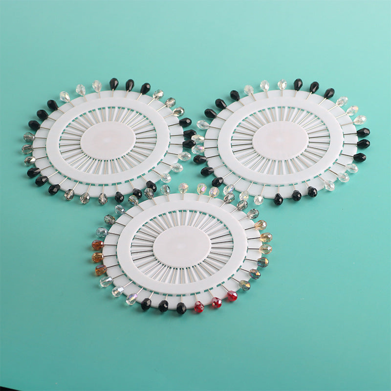 Cross-border B2B wholesale, fashionable crystal disc, colorful positioning bead pins, pin fixing accessories, versatile clothing, scarf hijab pins, scarf pins, Muslim positioning bead pins