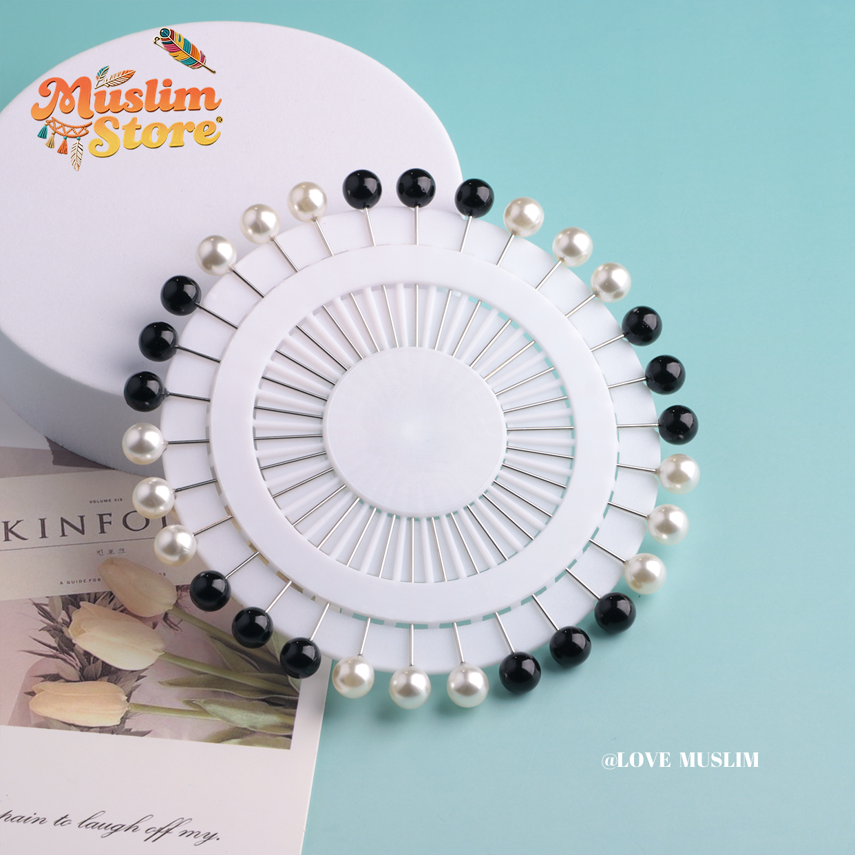 Cross-border B2B wholesale, headscarf bead pins, simple pearls, scarf pins, fashionable round long pins, female veil pins, safe fixing, Muslim positioning bead pins