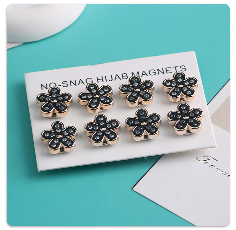 Cross-border B2B wholesale, headscarf magnetic buckle, resin material inlaid with diamonds, versatile clothing, commuter headscarf fixed buckle, simple and elegant, exquisite scarf silk scarf buckle, Muslim magnetic buckle