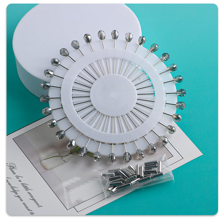 Cross-border B2B wholesale, fashionable crystal disc, colorful positioning bead pins, pin fixing accessories, versatile clothing, scarf hijab pins, scarf pins, Muslim positioning bead pins