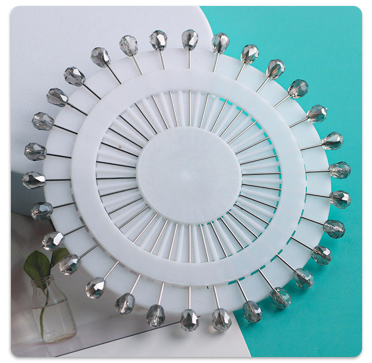 Cross-border B2B wholesale, fashionable crystal disc, colorful positioning bead pins, pin fixing accessories, versatile clothing, scarf hijab pins, scarf pins, Muslim positioning bead pins