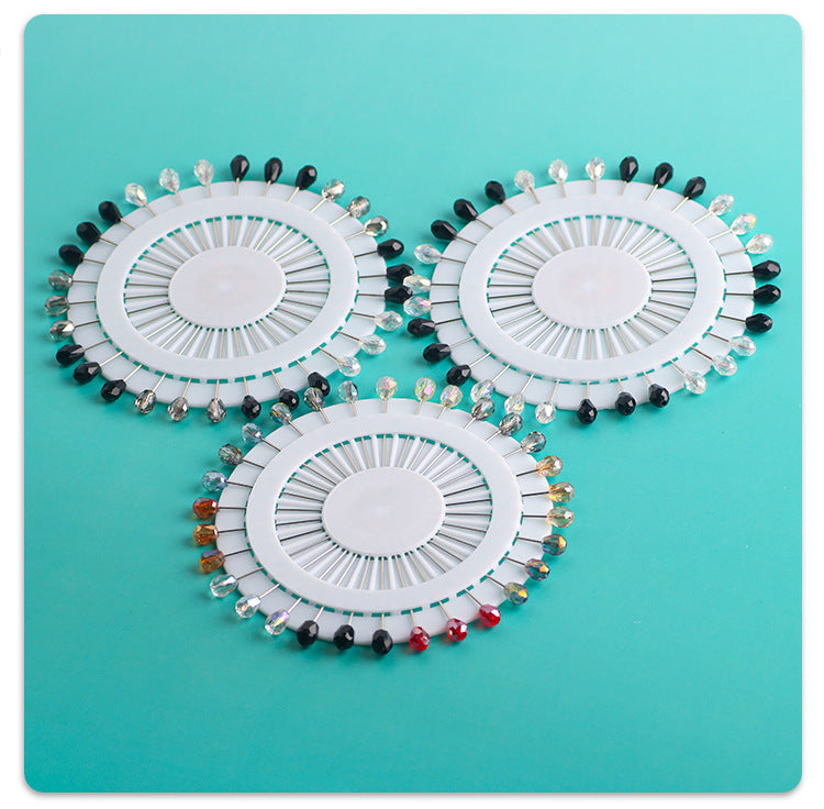 Cross-border B2B wholesale, fashionable crystal disc, colorful positioning bead pins, pin fixing accessories, versatile clothing, scarf hijab pins, scarf pins, Muslim positioning bead pins