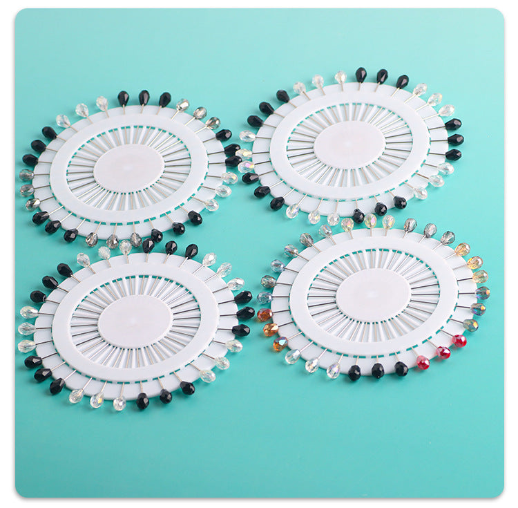 Cross-border B2B wholesale, fashionable crystal disc, colorful positioning bead pins, pin fixing accessories, versatile clothing, scarf hijab pins, scarf pins, Muslim positioning bead pins