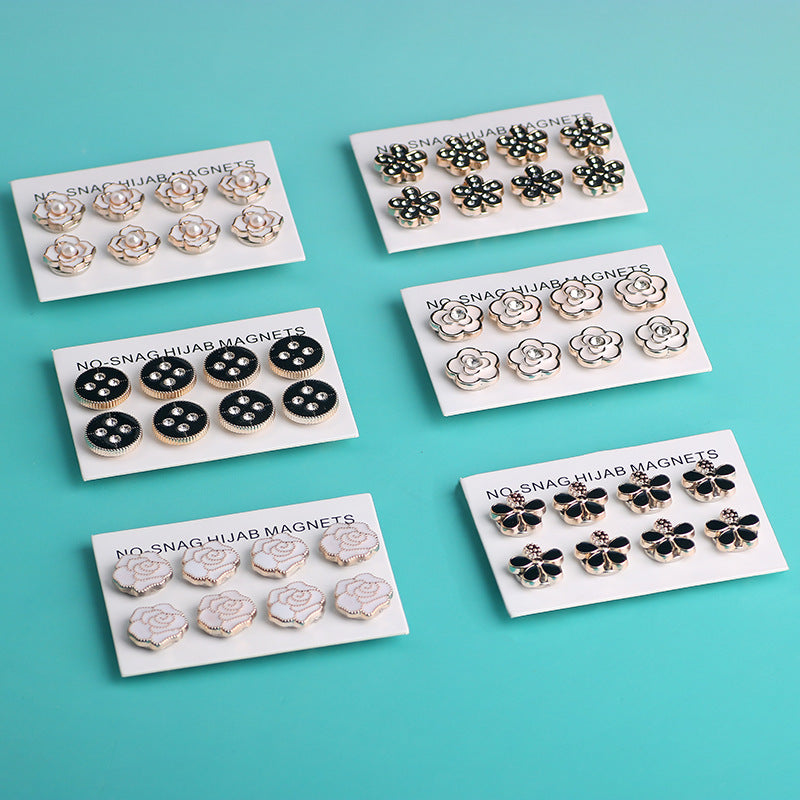 Cross-border B2B wholesale, headscarf magnetic buckle, resin material inlaid with diamonds, versatile clothing, commuter headscarf fixed buckle, simple and elegant, exquisite scarf silk scarf buckle, Muslim magnetic buckle