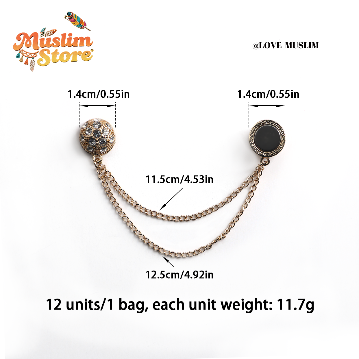 12 units/bag, Muslim headscarf magnet buckle chain model, stainless steel anti-skid magnetic buckle, women's worship headscarf accessories, invisible fixed design, long hair anti-fall