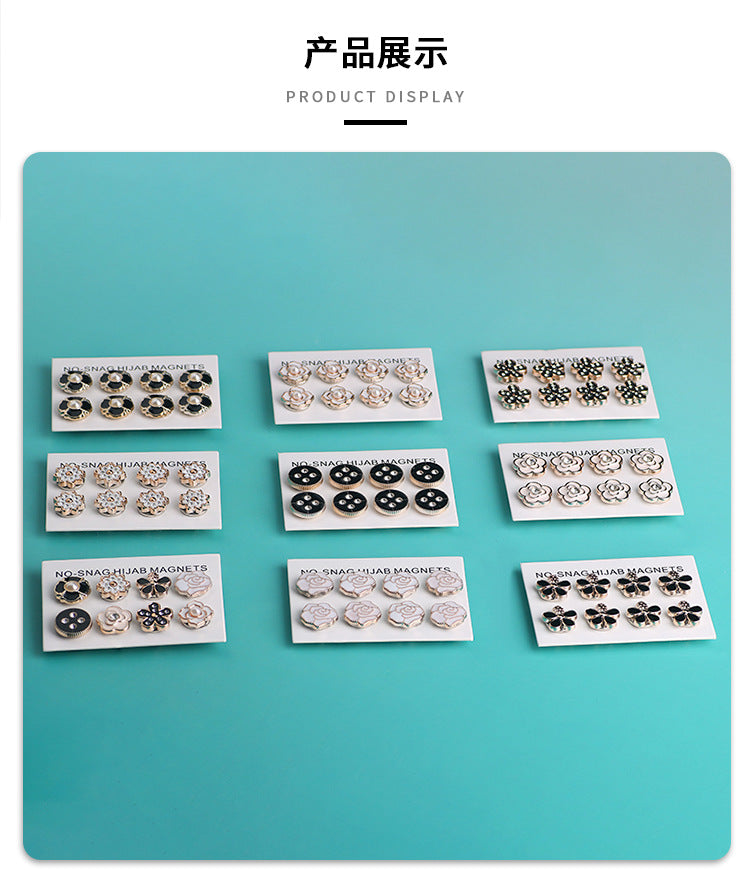 Cross-border B2B wholesale, headscarf magnetic buckle, resin material inlaid with diamonds, versatile clothing, commuter headscarf fixed buckle, simple and elegant, exquisite scarf silk scarf buckle, Muslim magnetic buckle