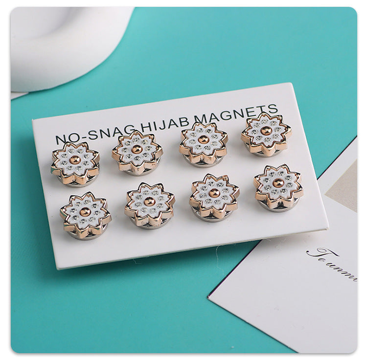 Cross-border B2B wholesale, headscarf magnetic buckle, resin material inlaid with diamonds, versatile clothing, commuter headscarf fixed buckle, simple and elegant, exquisite scarf silk scarf buckle, Muslim magnetic buckle