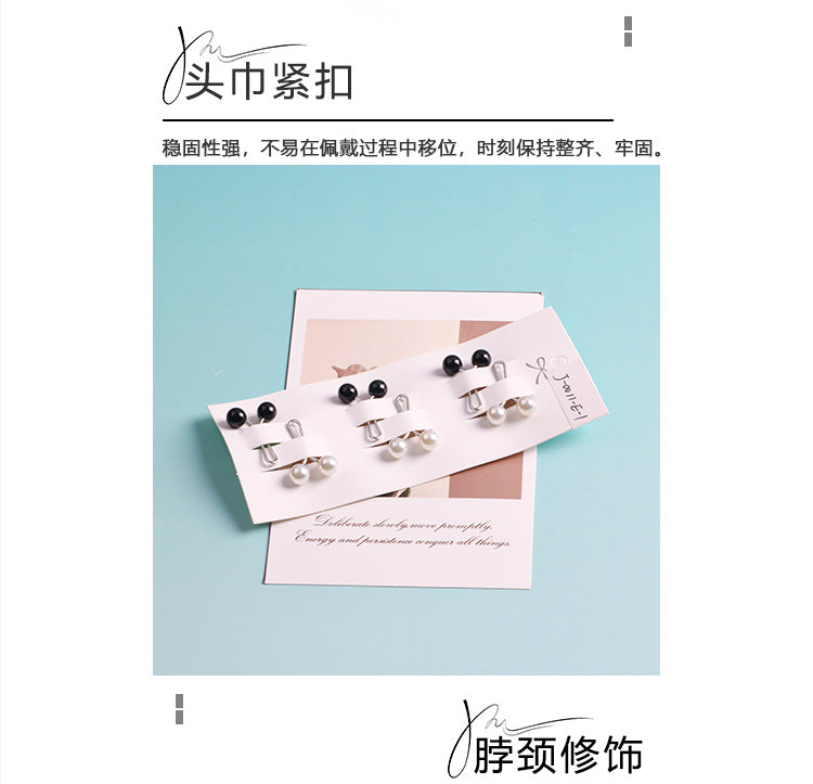 Cross-border B2B, wholesale, headscarf pins, ladies scarf pins, resin + iron, travel size, fixed buckle, Korean style, pearl fashion, simple and versatile, scarf pins, Muslim pins