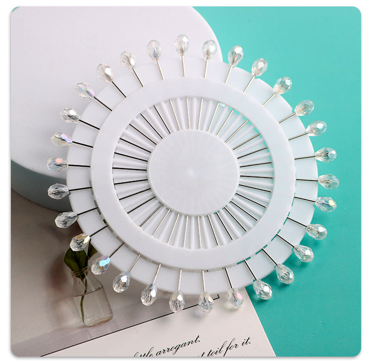Cross-border B2B wholesale, fashionable crystal disc, colorful positioning bead pins, pin fixing accessories, versatile clothing, scarf hijab pins, scarf pins, Muslim positioning bead pins
