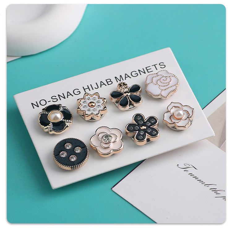 Cross-border B2B wholesale, headscarf magnetic buckle, resin material inlaid with diamonds, versatile clothing, commuter headscarf fixed buckle, simple and elegant, exquisite scarf silk scarf buckle, Muslim magnetic buckle