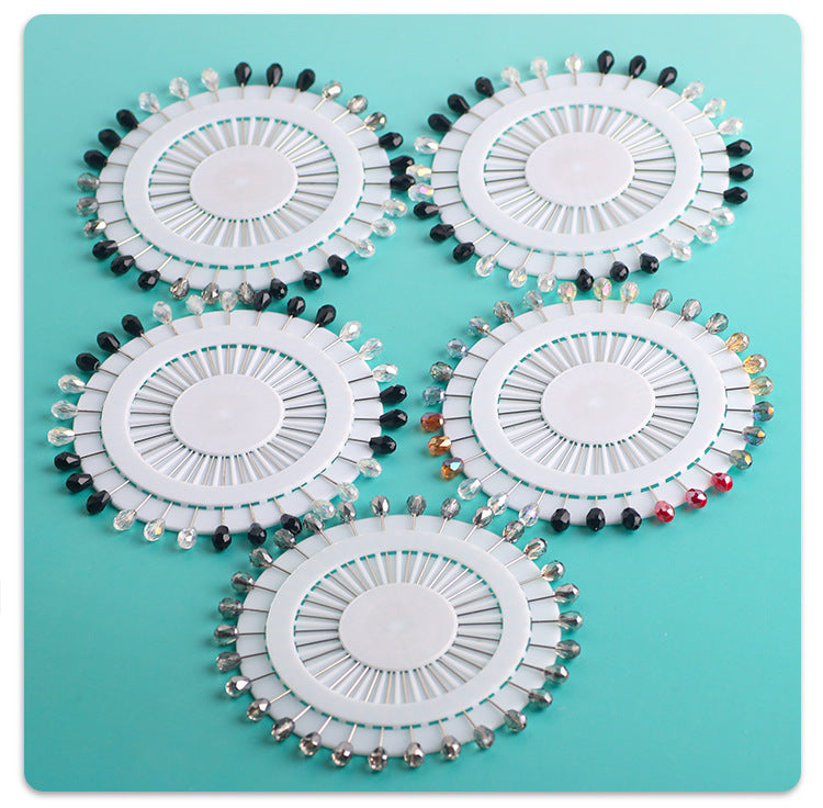 Cross-border B2B wholesale, fashionable crystal disc, colorful positioning bead pins, pin fixing accessories, versatile clothing, scarf hijab pins, scarf pins, Muslim positioning bead pins