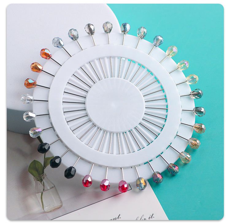 Cross-border B2B wholesale, fashionable crystal disc, colorful positioning bead pins, pin fixing accessories, versatile clothing, scarf hijab pins, scarf pins, Muslim positioning bead pins