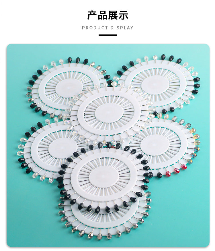 Cross-border B2B wholesale, fashionable crystal disc, colorful positioning bead pins, pin fixing accessories, versatile clothing, scarf hijab pins, scarf pins, Muslim positioning bead pins