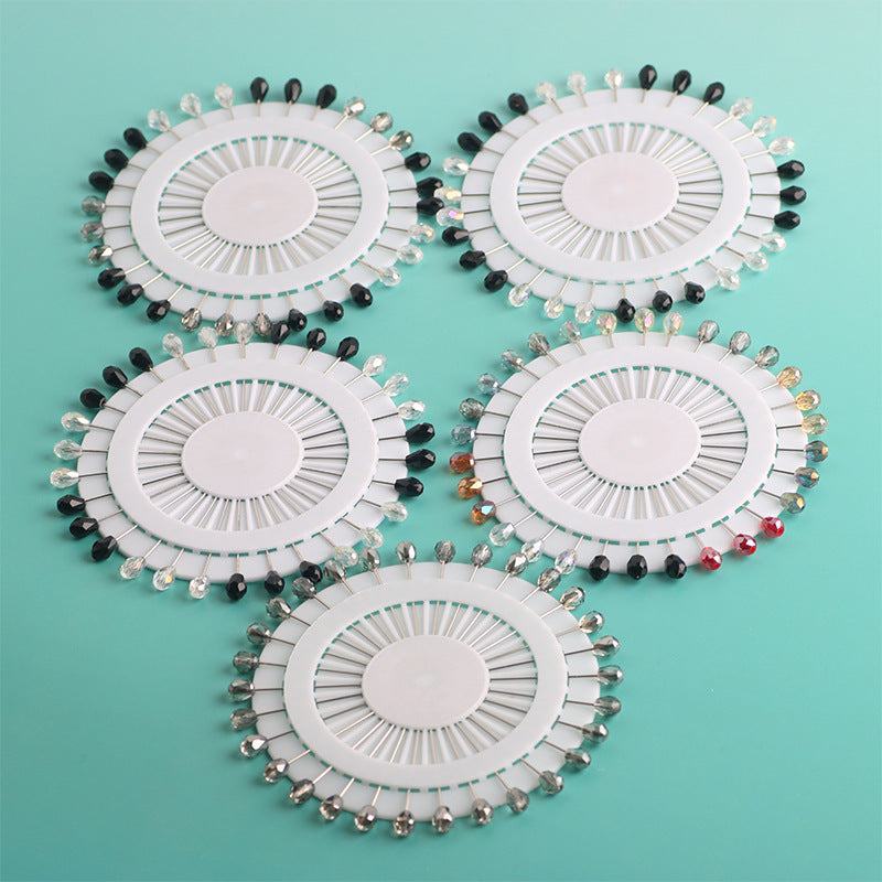 Cross-border B2B wholesale, fashionable crystal disc, colorful positioning bead pins, pin fixing accessories, versatile clothing, scarf hijab pins, scarf pins, Muslim positioning bead pins