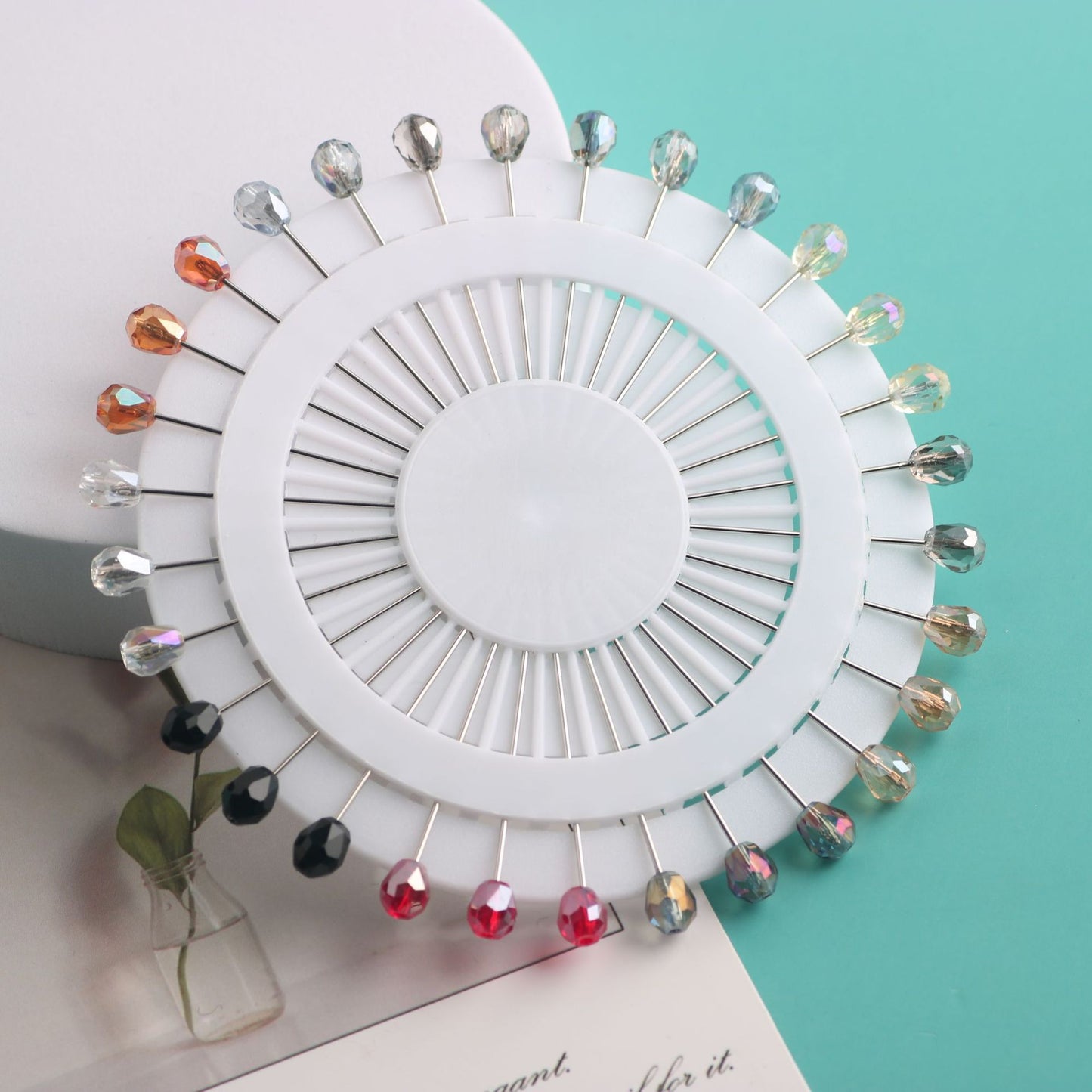 Cross-border B2B wholesale, fashionable crystal disc, colorful positioning bead pins, pin fixing accessories, versatile clothing, scarf hijab pins, scarf pins, Muslim positioning bead pins