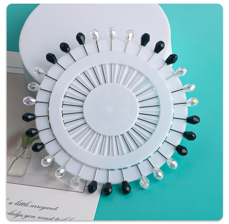 Cross-border B2B wholesale, fashionable crystal disc, colorful positioning bead pins, pin fixing accessories, versatile clothing, scarf hijab pins, scarf pins, Muslim positioning bead pins