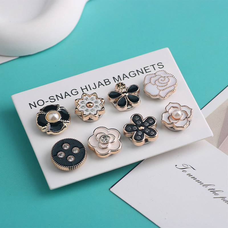 Cross-border B2B wholesale, headscarf magnetic buckle, resin material inlaid with diamonds, versatile clothing, commuter headscarf fixed buckle, simple and elegant, exquisite scarf silk scarf buckle, Muslim magnetic buckle