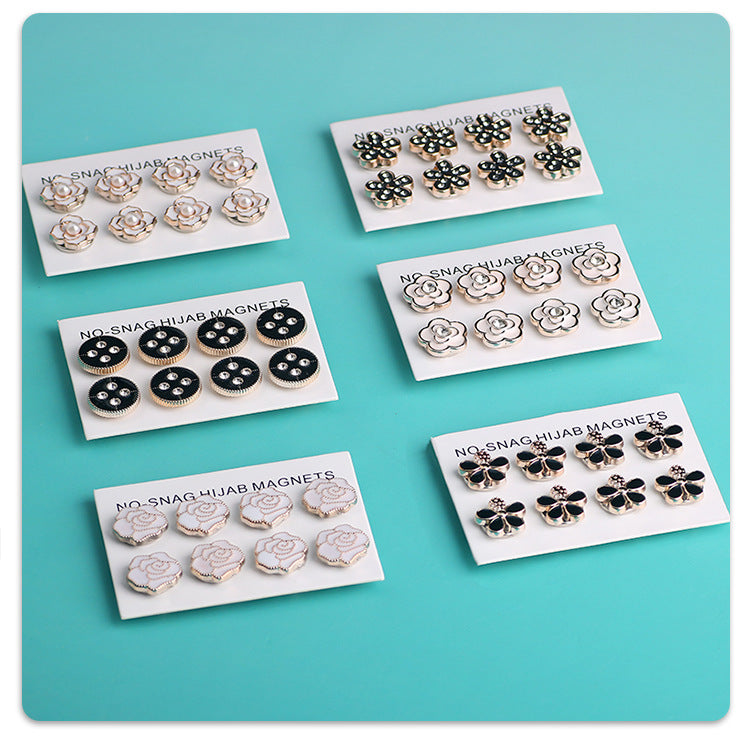 Cross-border B2B wholesale, headscarf magnetic buckle, resin material inlaid with diamonds, versatile clothing, commuter headscarf fixed buckle, simple and elegant, exquisite scarf silk scarf buckle, Muslim magnetic buckle