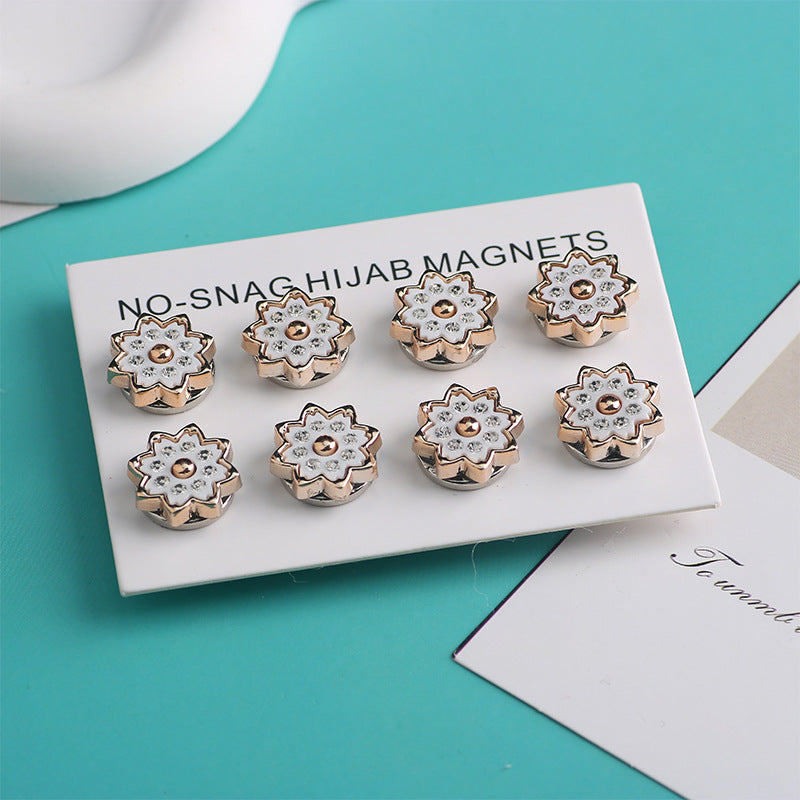 Cross-border B2B wholesale, headscarf magnetic buckle, resin material inlaid with diamonds, versatile clothing, commuter headscarf fixed buckle, simple and elegant, exquisite scarf silk scarf buckle, Muslim magnetic buckle