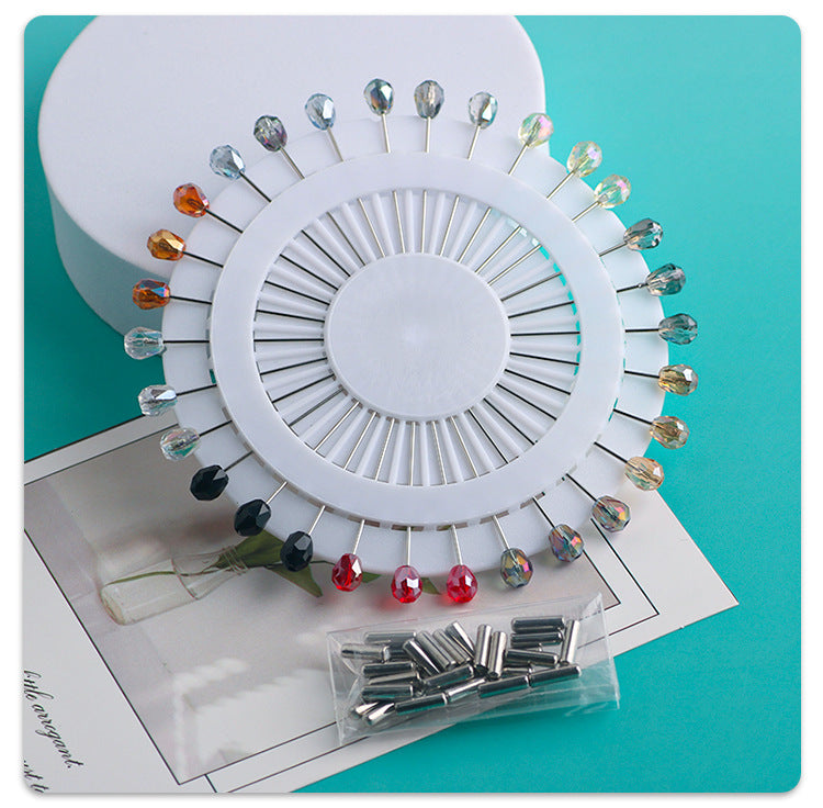 Cross-border B2B wholesale, fashionable crystal disc, colorful positioning bead pins, pin fixing accessories, versatile clothing, scarf hijab pins, scarf pins, Muslim positioning bead pins