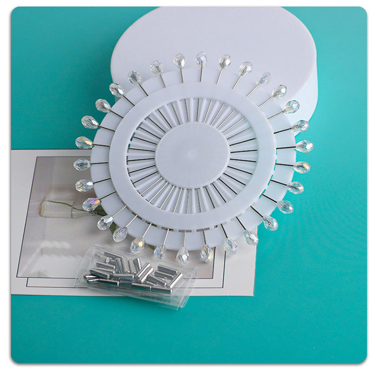 Cross-border B2B wholesale, fashionable crystal disc, colorful positioning bead pins, pin fixing accessories, versatile clothing, scarf hijab pins, scarf pins, Muslim positioning bead pins