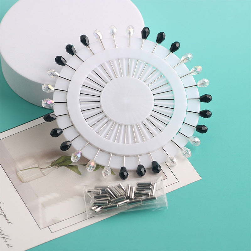 Cross-border B2B wholesale, fashionable crystal disc, colorful positioning bead pins, pin fixing accessories, versatile clothing, scarf hijab pins, scarf pins, Muslim positioning bead pins
