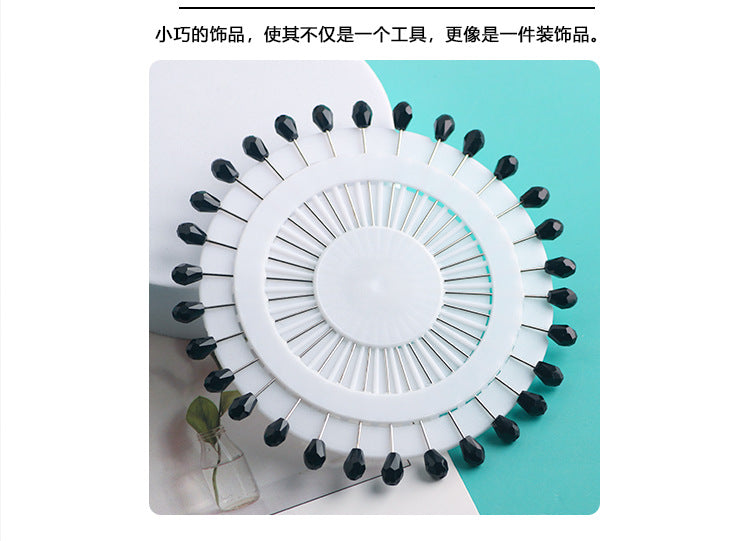 Cross-border B2B wholesale, fashionable crystal disc, colorful positioning bead pins, pin fixing accessories, versatile clothing, scarf hijab pins, scarf pins, Muslim positioning bead pins