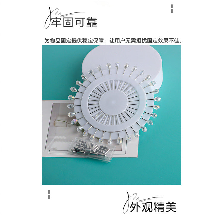 Cross-border B2B wholesale, fashionable crystal disc, colorful positioning bead pins, pin fixing accessories, versatile clothing, scarf hijab pins, scarf pins, Muslim positioning bead pins
