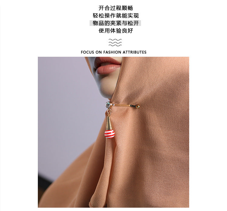 Cross-border B2B wholesale, zebra pattern, headscarf pin, resin + iron material, scarf pin, fixing clip, Muslim pin