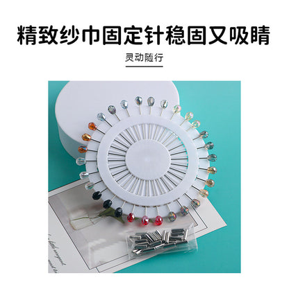 Cross-border B2B wholesale, fashionable crystal disc, colorful positioning bead pins, pin fixing accessories, versatile clothing, scarf hijab pins, scarf pins, Muslim positioning bead pins