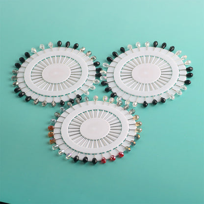 Cross-border B2B wholesale, fashionable crystal disc, colorful positioning bead pins, pin fixing accessories, versatile clothing, scarf hijab pins, scarf pins, Muslim positioning bead pins