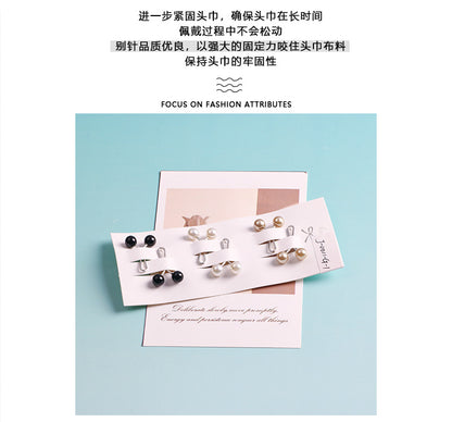 Cross-border B2B, wholesale, headscarf pins, ladies scarf pins, resin + iron, travel size, fixed buckle, Korean style, pearl fashion, simple and versatile, scarf pins, Muslim pins