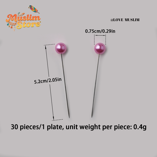 Cross-border B2B wholesale, headscarf bead pins, simple pearls, scarf pins, fashionable round long pins, female veil pins, safe fixing, Muslim positioning bead pins