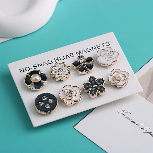 Cross-border B2B wholesale, headscarf magnetic buckle, resin material inlaid with diamonds, versatile clothing, commuter headscarf fixed buckle, simple and elegant, exquisite scarf silk scarf buckle, Muslim magnetic buckle