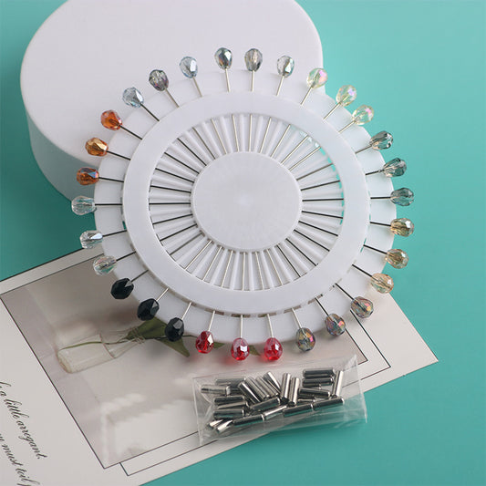 Cross-border B2B wholesale, fashionable crystal disc, colorful positioning bead pins, pin fixing accessories, versatile clothing, scarf hijab pins, scarf pins, Muslim positioning bead pins