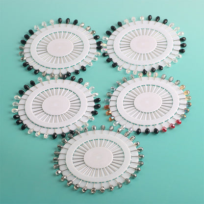 Cross-border B2B wholesale, fashionable crystal disc, colorful positioning bead pins, pin fixing accessories, versatile clothing, scarf hijab pins, scarf pins, Muslim positioning bead pins