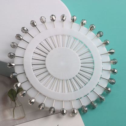 Cross-border B2B wholesale, fashionable crystal disc, colorful positioning bead pins, pin fixing accessories, versatile clothing, scarf hijab pins, scarf pins, Muslim positioning bead pins